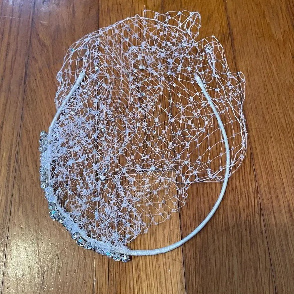 BRIDAL HEADBAND WITH NETTING & BLING